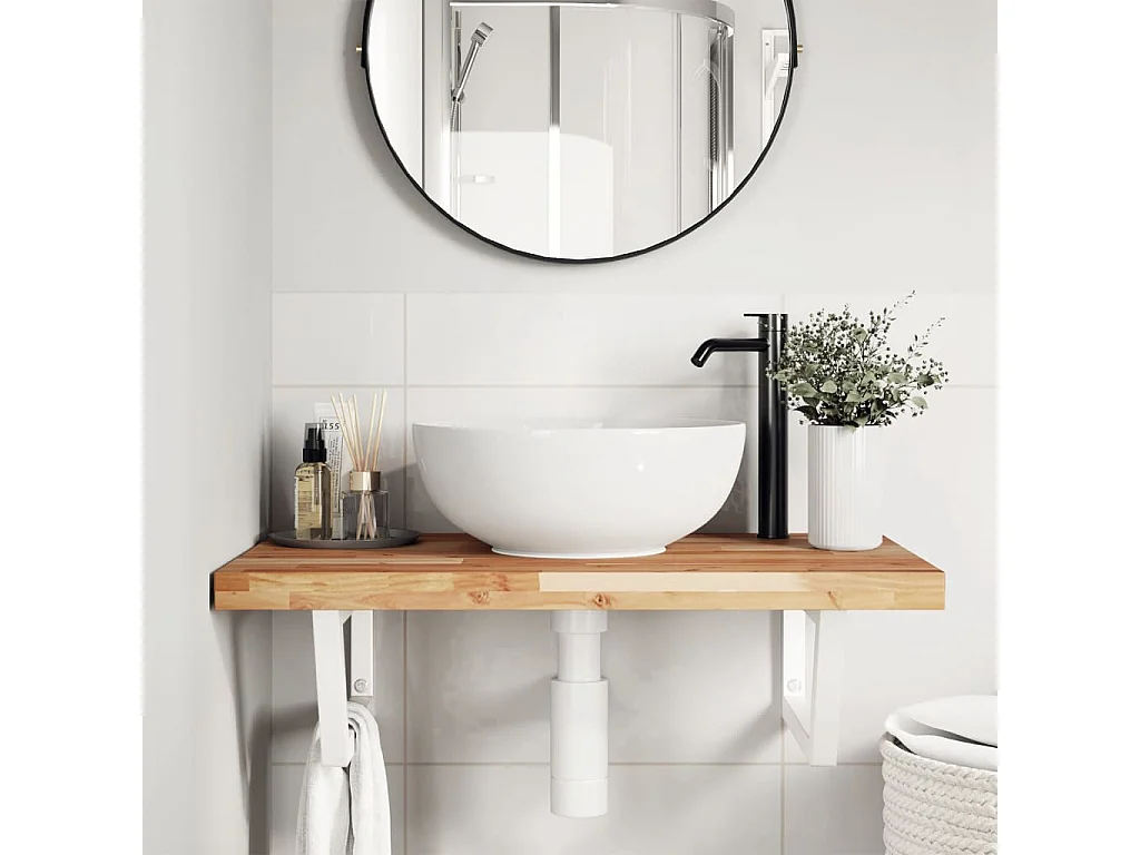 Meuble sous vasque murale acier et bois massif d'acacia FR342518