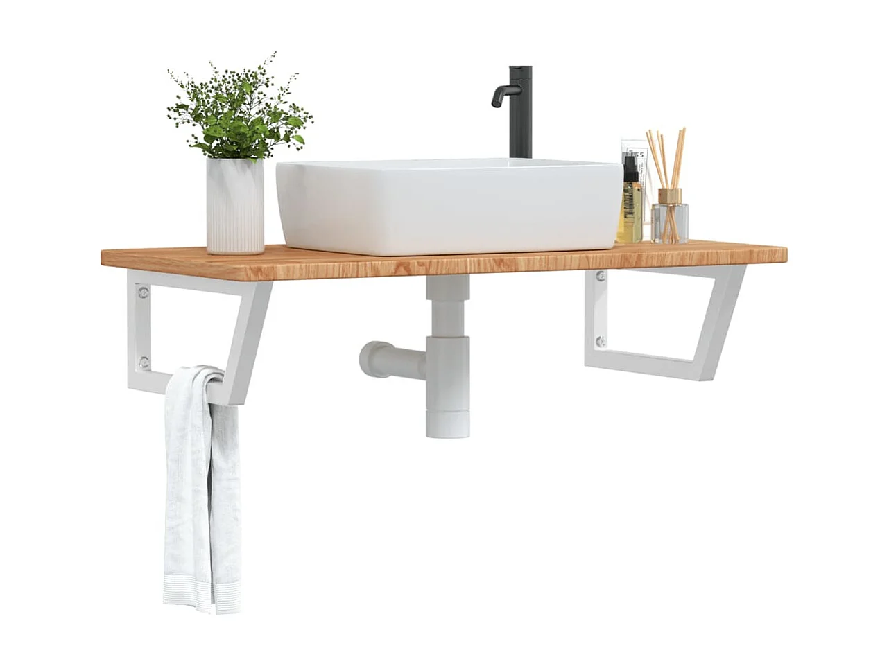 Meuble sous vasque murale acier et bois de chêne massif FR689154