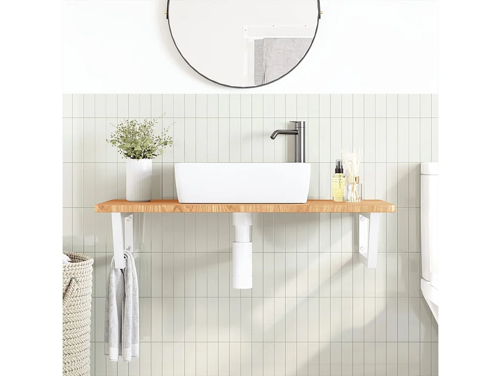 Meuble sous vasque murale acier et bois de chêne massif FR689154