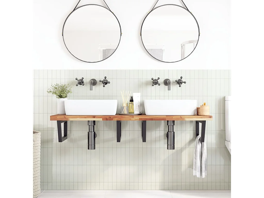 Estante de lavabo de pared acero y madera maciza de acacia ES242803