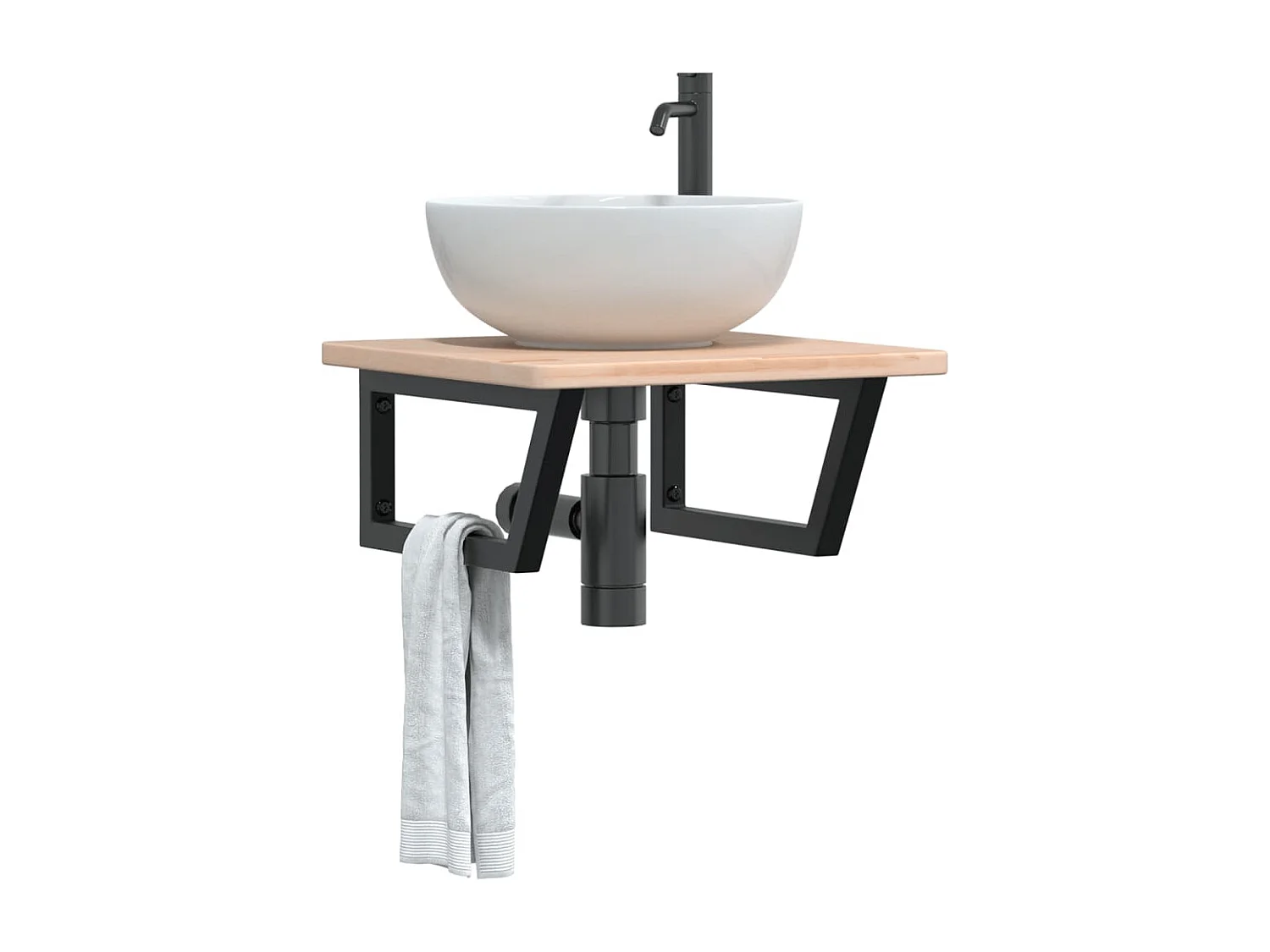 Meuble sous vasque murale acier et bois de chêne massif FR244631