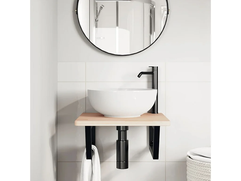 Meuble sous vasque murale acier et bois de chêne massif FR244631