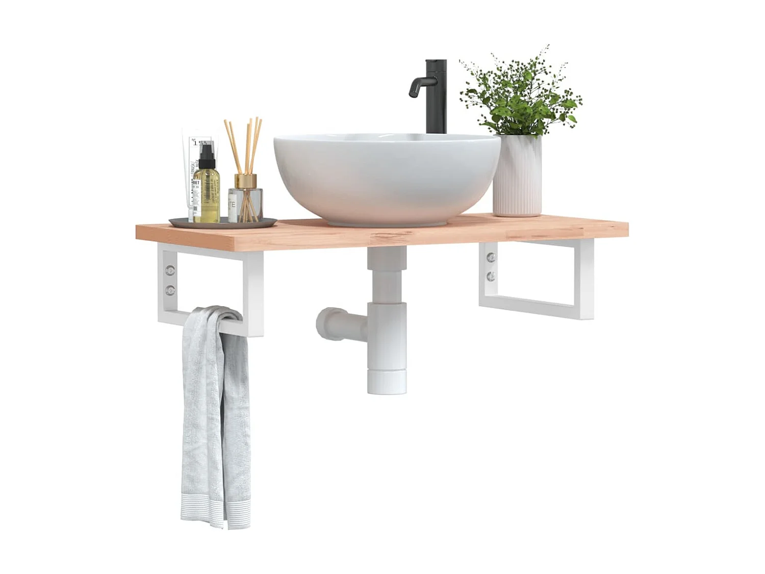 Badkamer wandschap staal en massief beukenhout BE795203