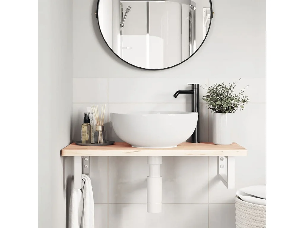 Badkamer wandschap staal en massief beukenhout BE795203