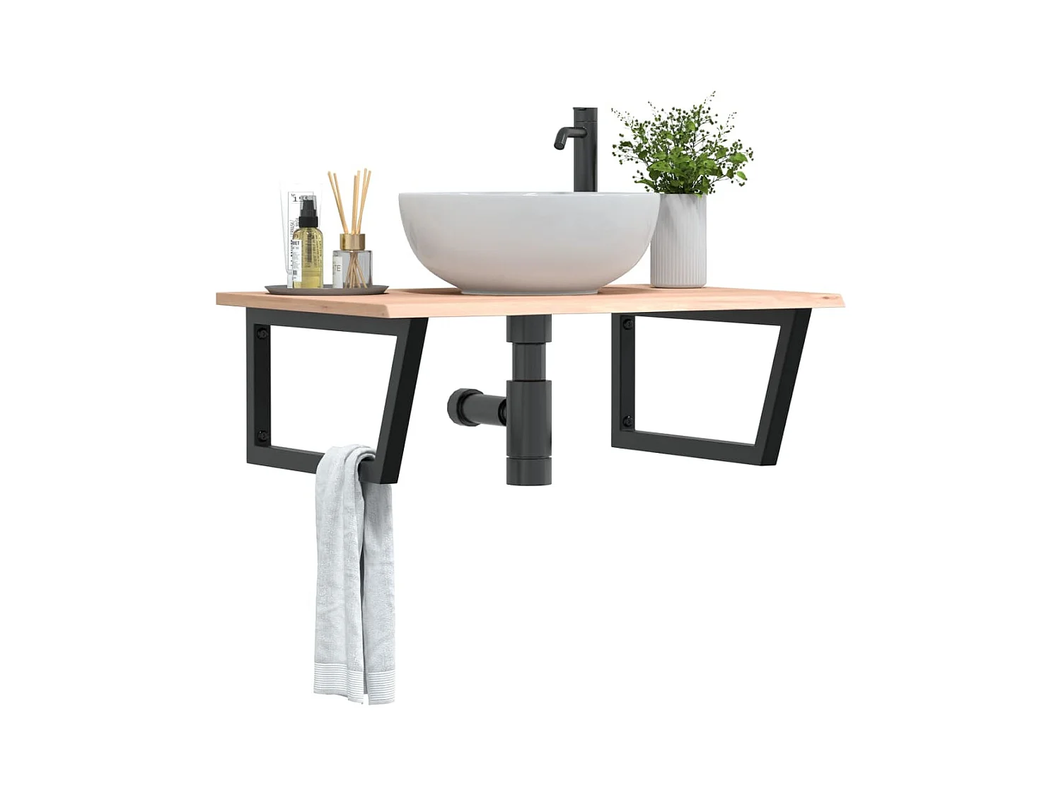 Meuble sous vasque murale acier et bois de chêne massif FR269845