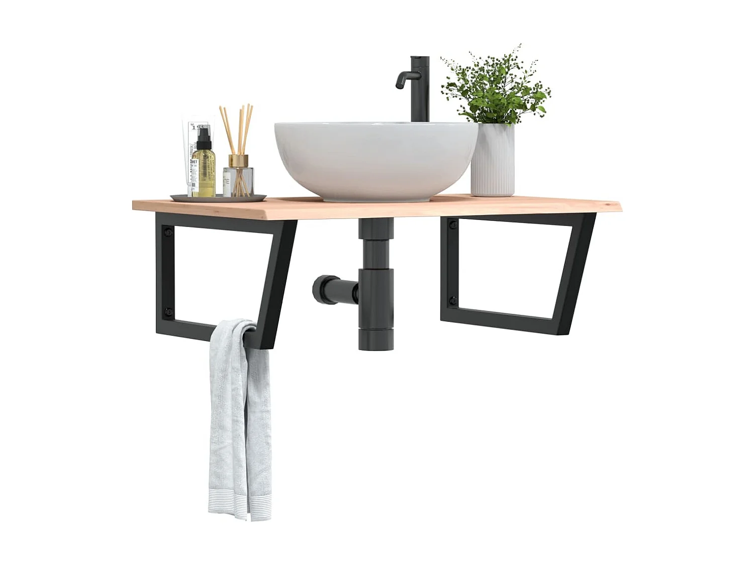 Meuble sous vasque murale acier et bois de chêne massif FR269845