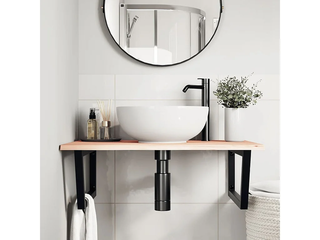 Meuble sous vasque murale acier et bois de chêne massif FR269845