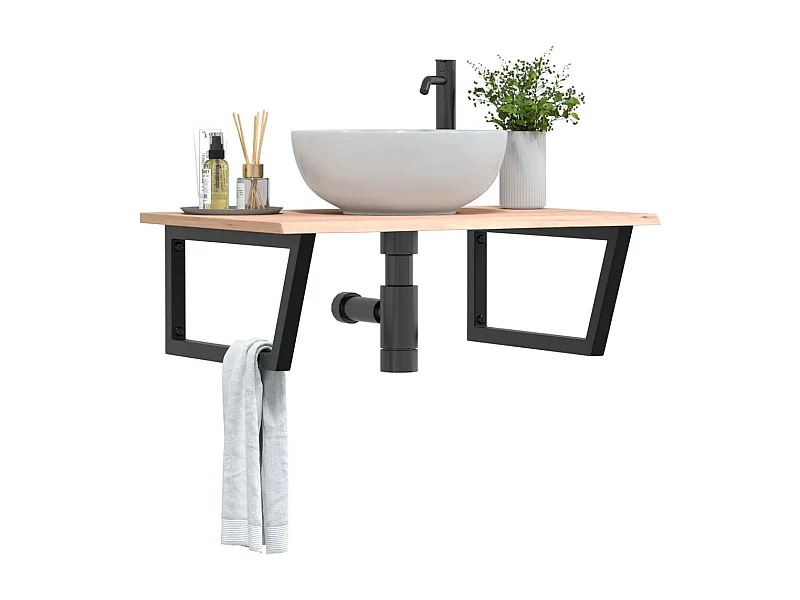 Meuble sous vasque murale acier et bois de chêne massif FR269845