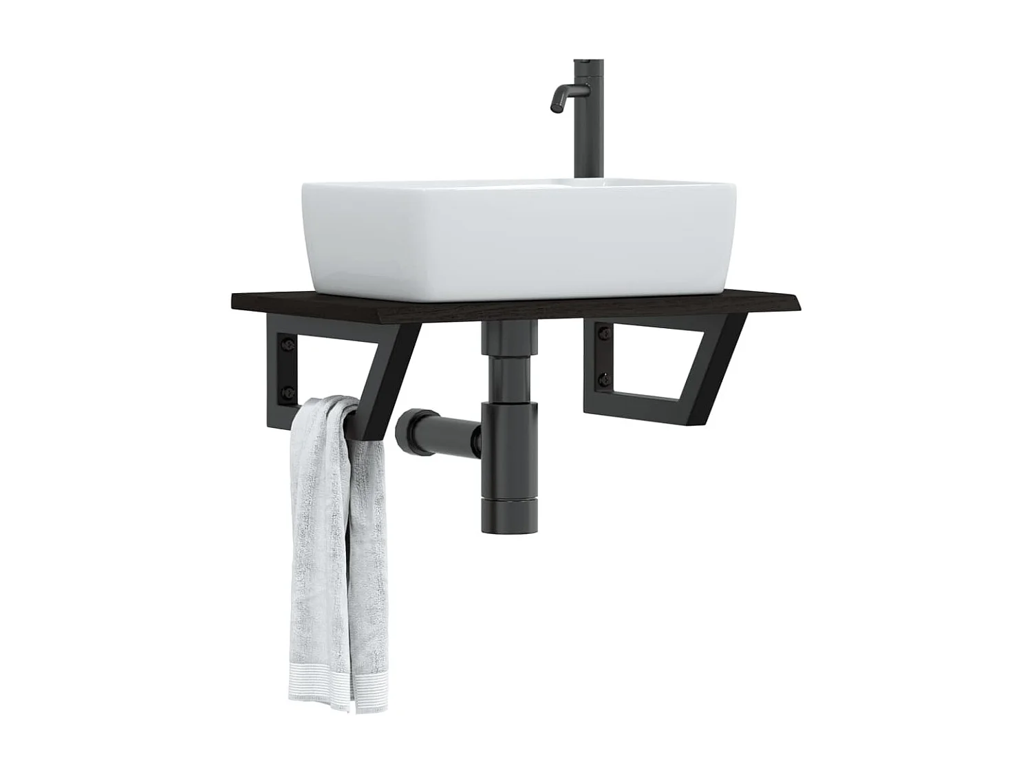 Meuble sous vasque murale acier et bois de chêne massif FR963019