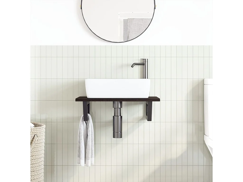 Meuble sous vasque murale acier et bois de chêne massif FR963019