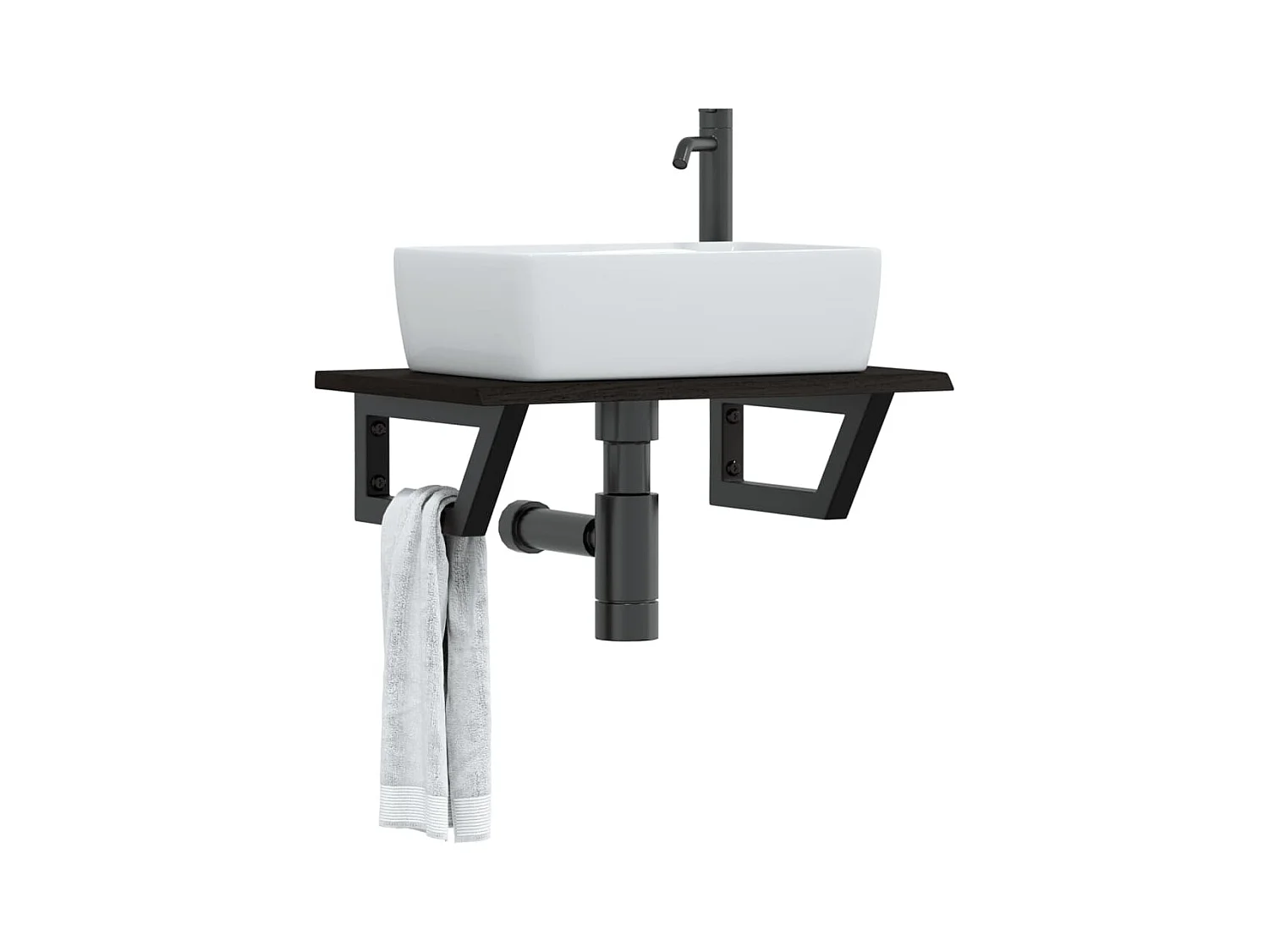 Estante de lavabo de pared de acero y madera maciza de roble ES728824
