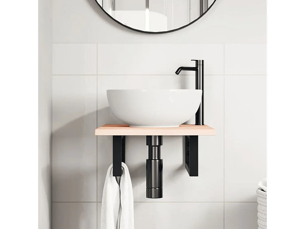 Badkamer wandschap staal en massief eikenhout BE994767