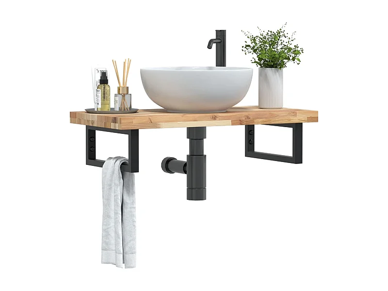 Meuble sous vasque murale acier et bois massif d'acacia FR604101