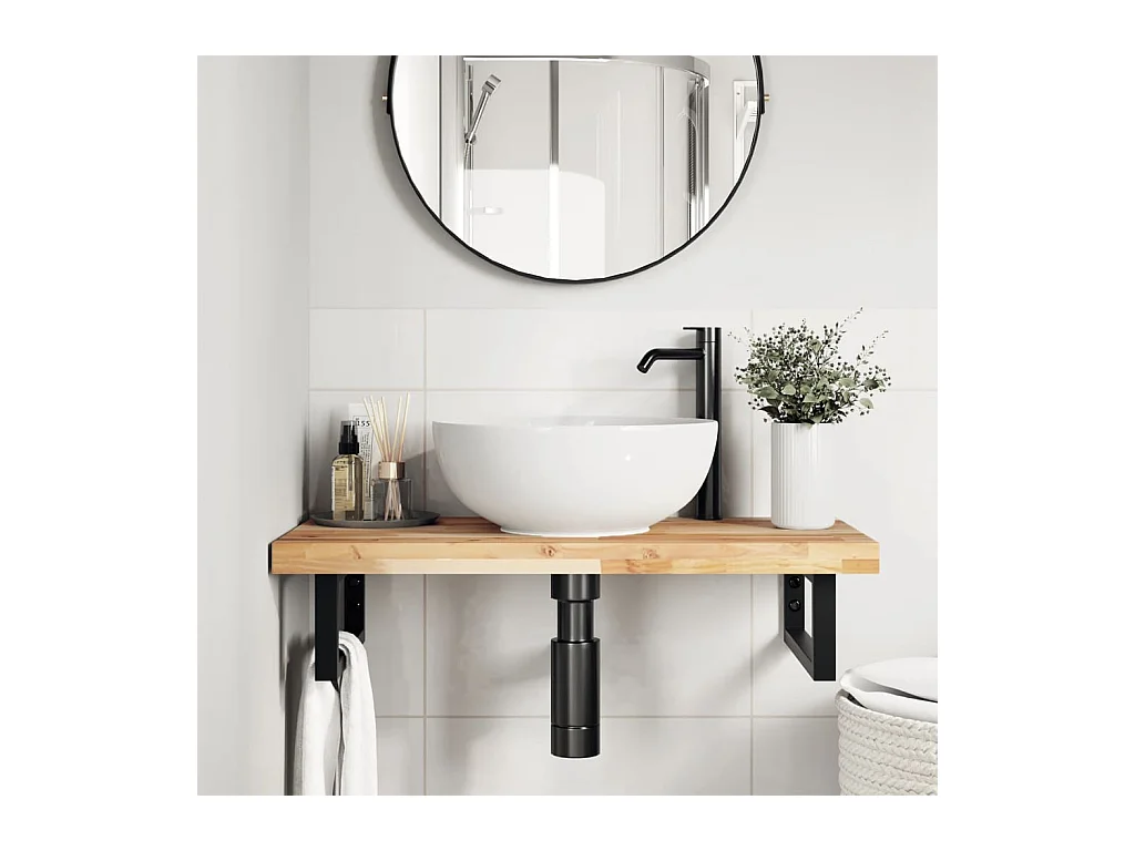 Meuble sous vasque murale acier et bois massif d'acacia FR604101