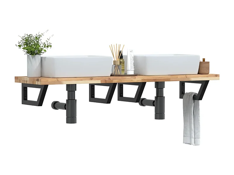 Meuble sous vasque murale acier et bois massif d'acacia FR692006