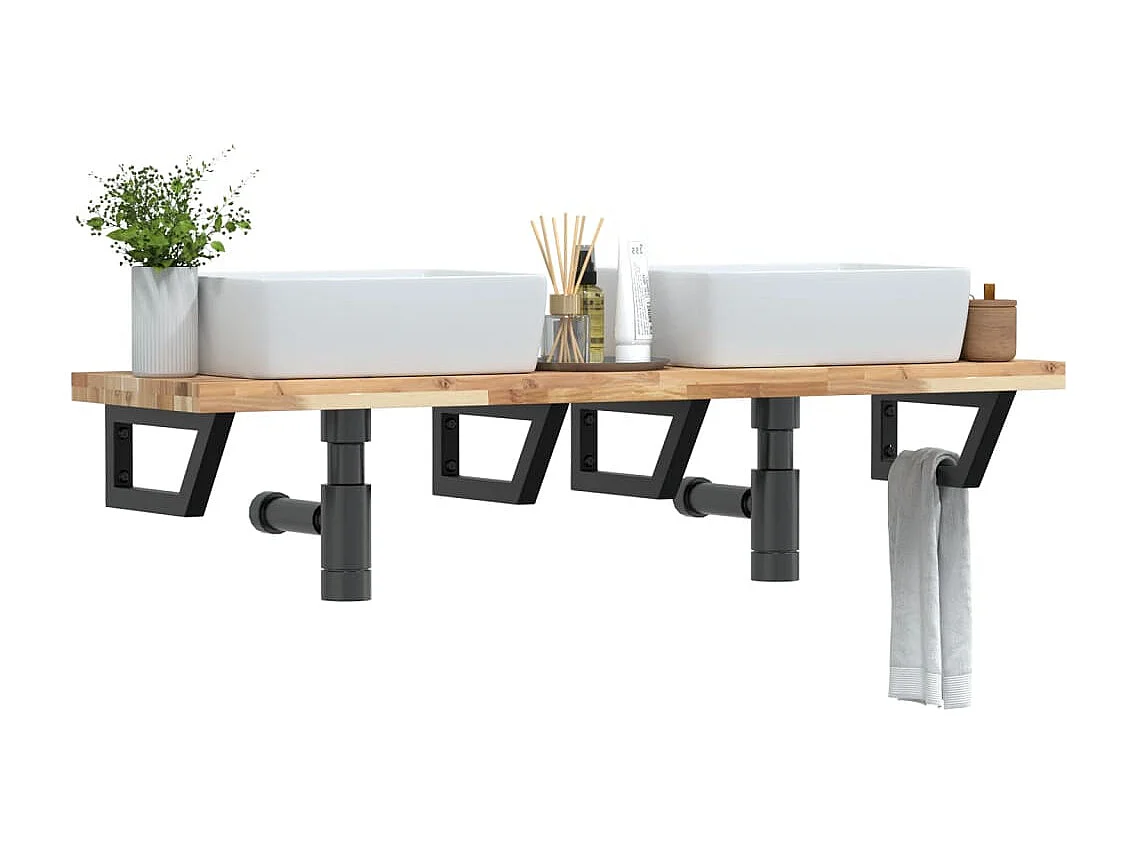 Meuble sous vasque murale acier et bois massif d'acacia FR692006