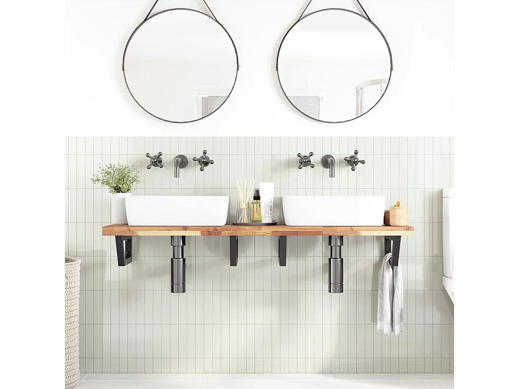 Meuble sous vasque murale acier et bois massif d'acacia FR692006