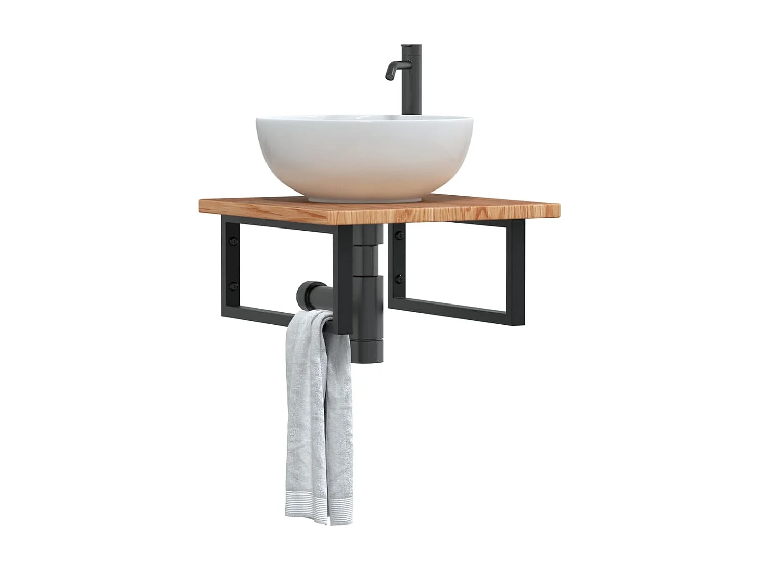 Estante de lavabo de pared de acero y madera maciza de roble ES180028