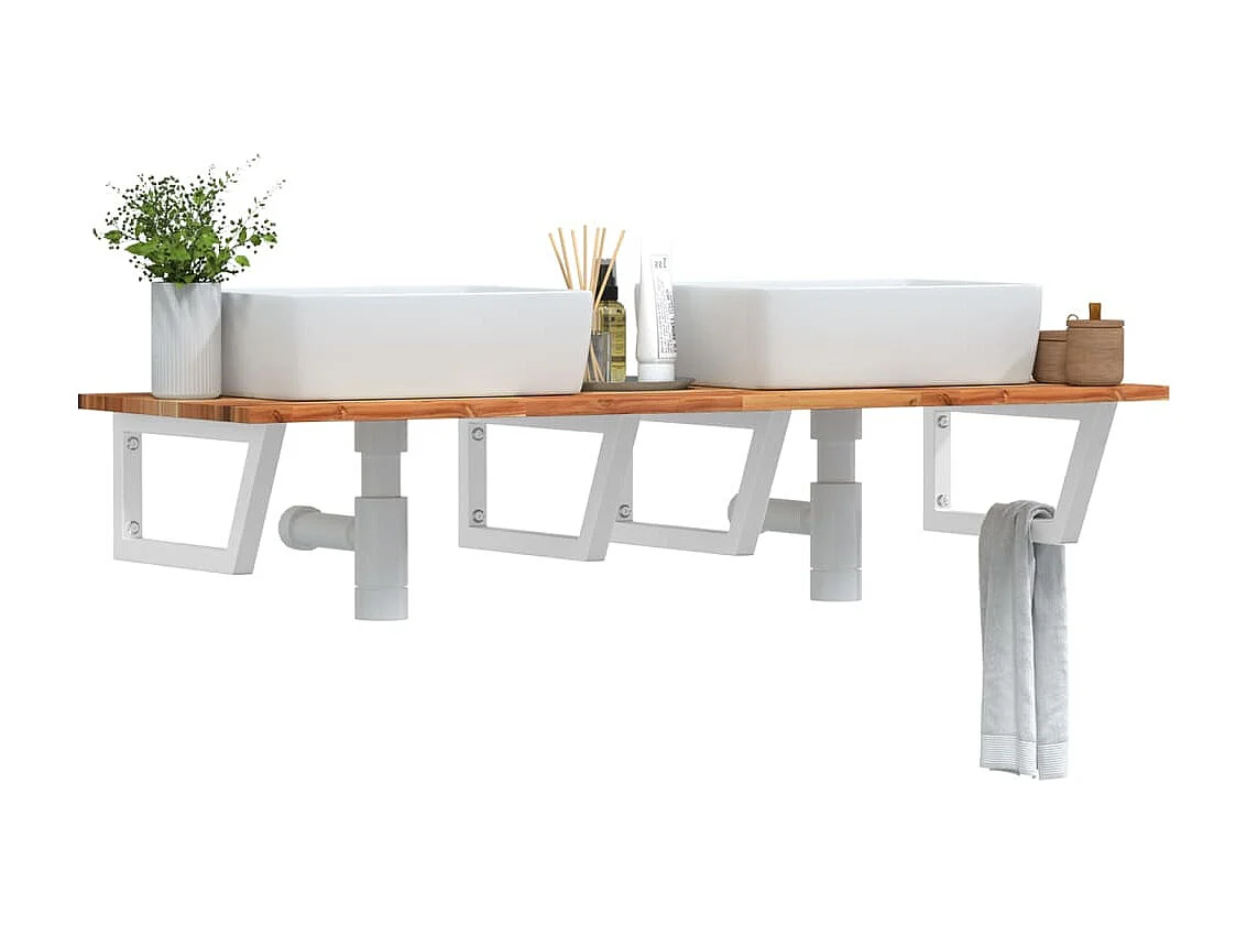 Meuble sous vasque murale acier et bois massif d'acacia FR667619