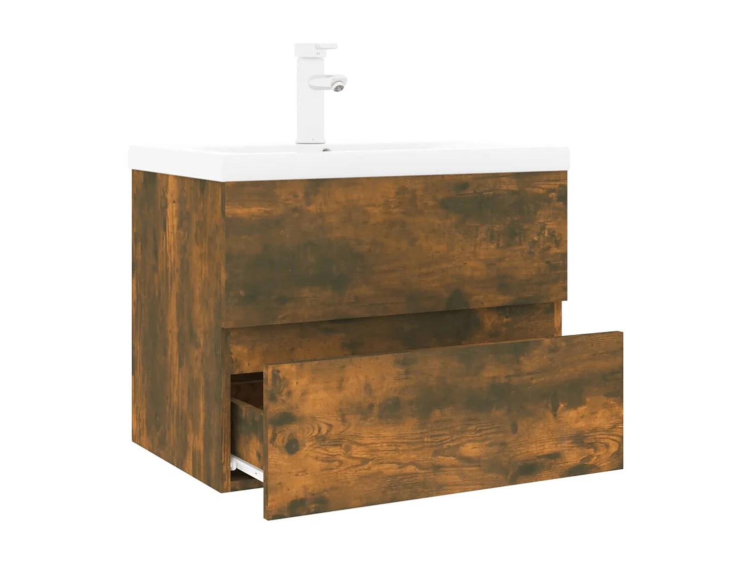 Meuble lavabo + Vasque intégré Chêne fumé Bois d'ingénierie FR994930