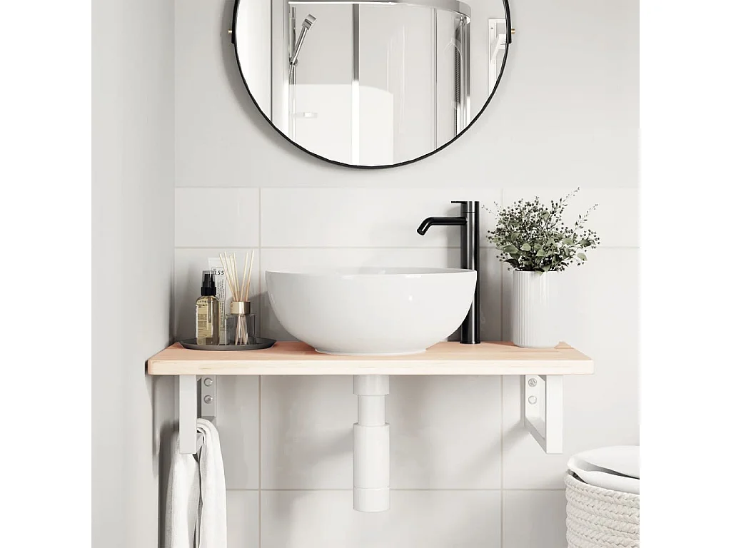 Meuble sous vasque murale acier et bois de chêne massif FR670098