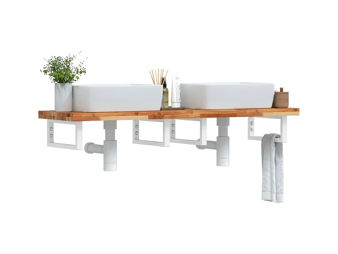 Meuble sous vasque murale acier et bois massif d'acacia FR758274