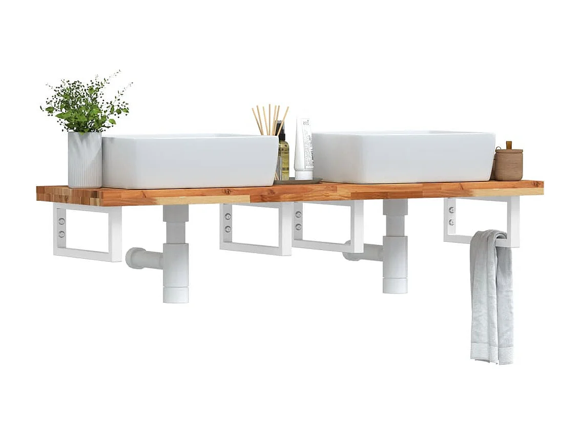 Meuble sous vasque murale acier et bois massif d'acacia FR758274