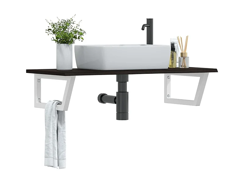 Meuble sous vasque murale acier et bois de chêne massif FR387422