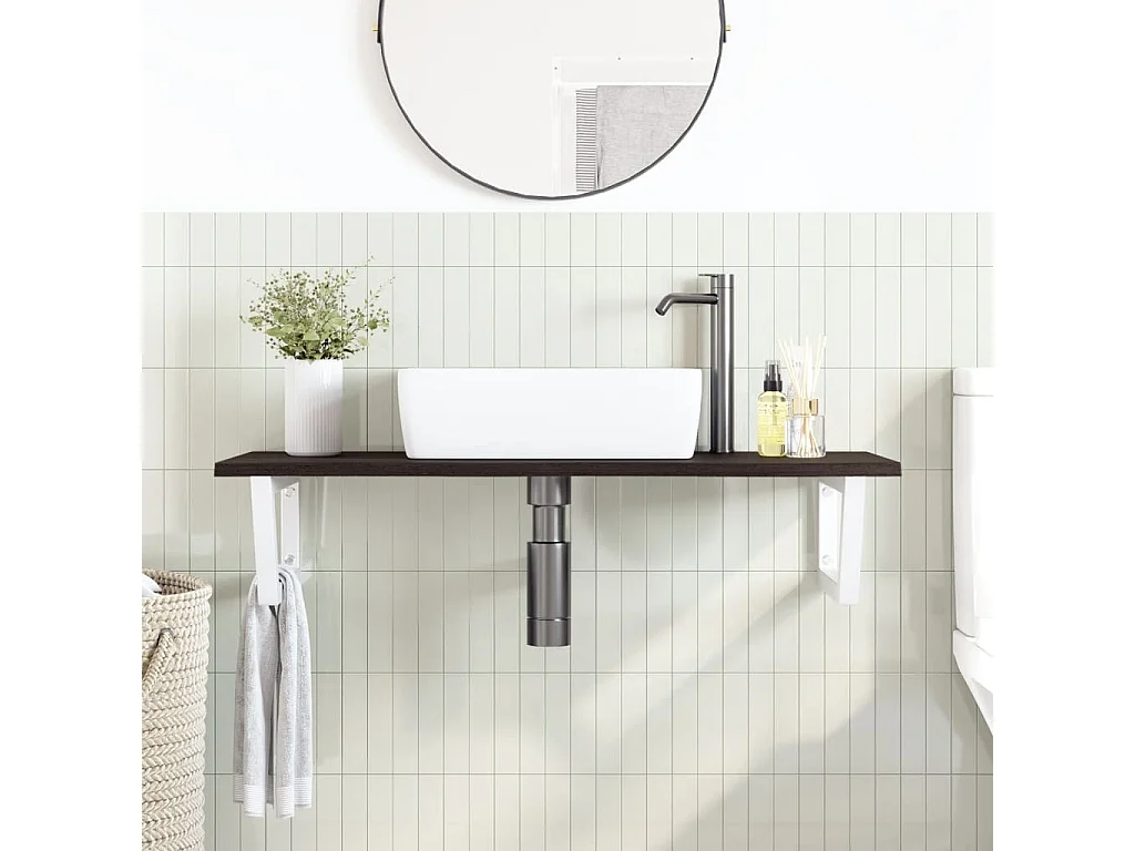 Meuble sous vasque murale acier et bois de chêne massif FR387422