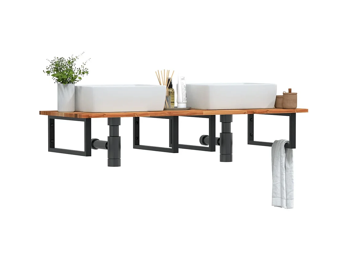 Meuble sous vasque murale acier et bois massif d'acacia FR570919