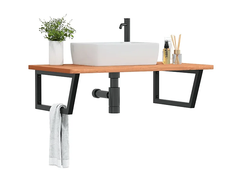 Prateleira de parede p/ lavatório aço/madeira de faia maciça PT768913