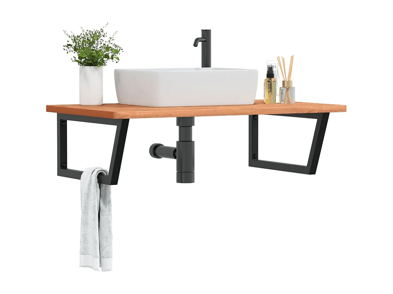 Meuble sous vasque murale acier et bois massif de hêtre FR276053
