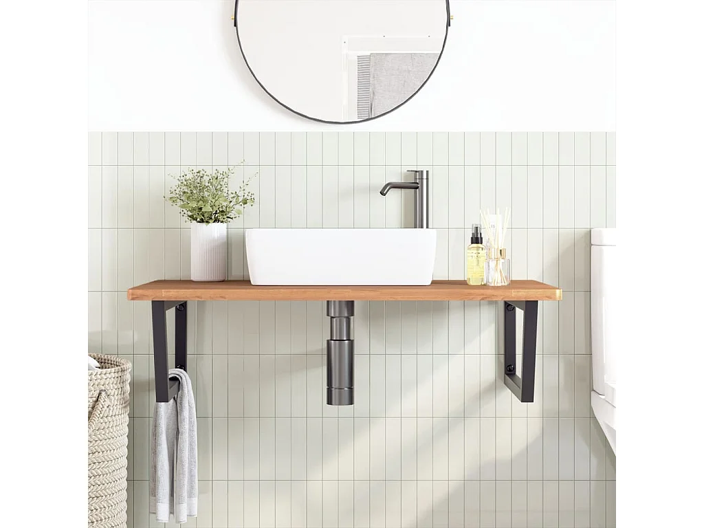 Meuble sous vasque murale acier et bois massif de hêtre FR276053