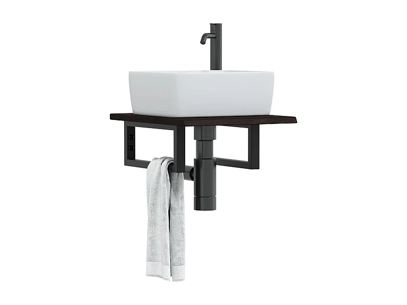 Meuble sous vasque murale acier et bois de chêne massif FR470892