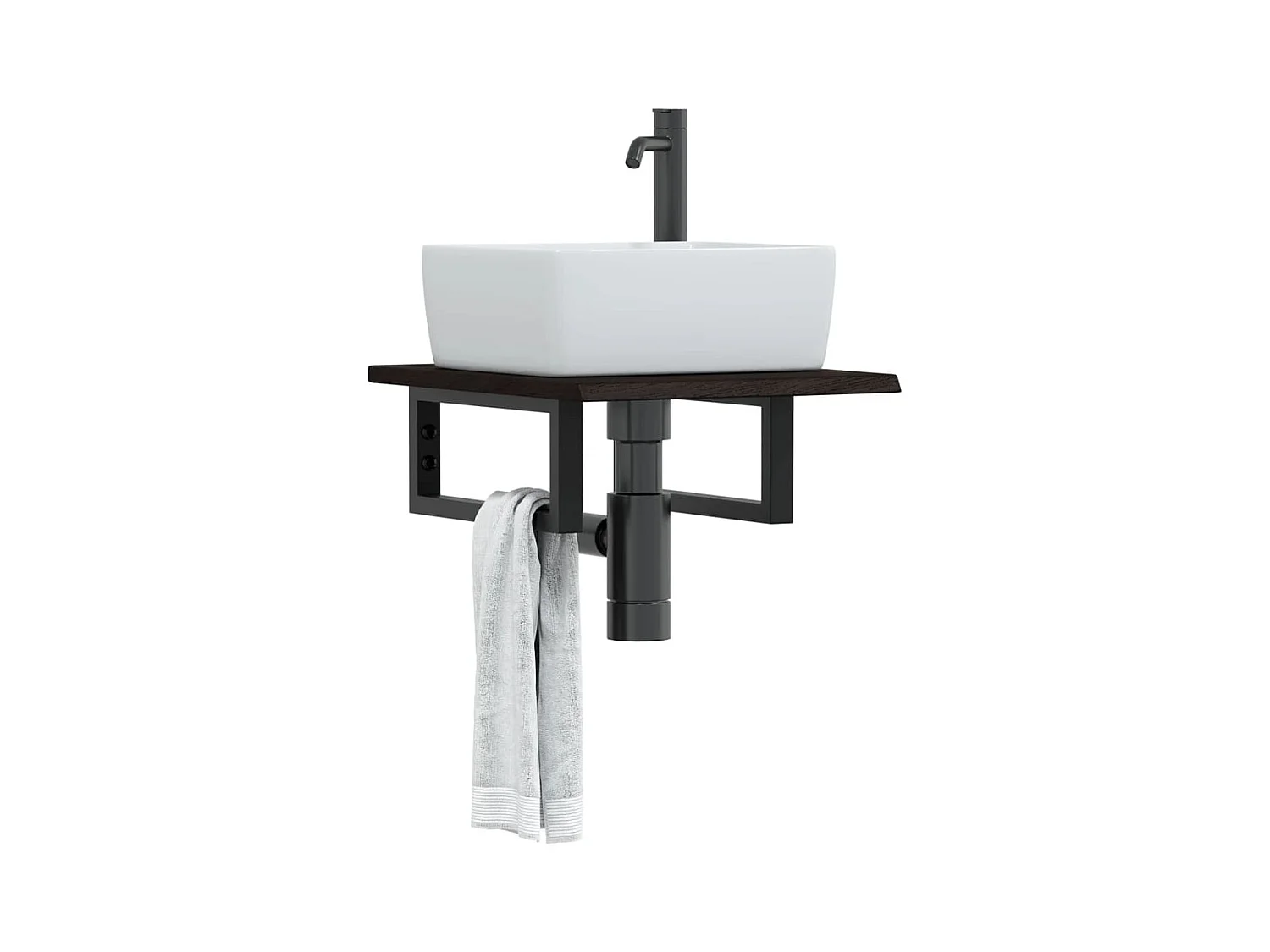 Meuble sous vasque murale acier et bois de chêne massif FR470892