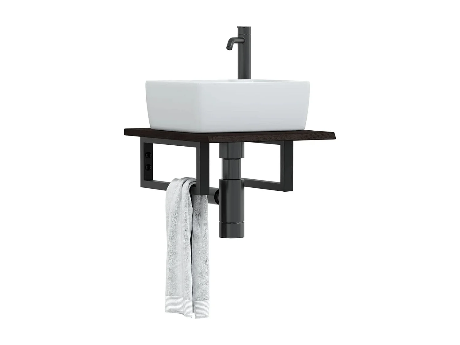 Meuble sous vasque murale acier et bois de chêne massif FR470892