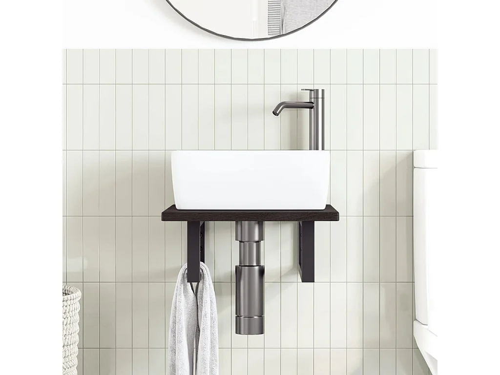 Meuble sous vasque murale acier et bois de chêne massif FR470892