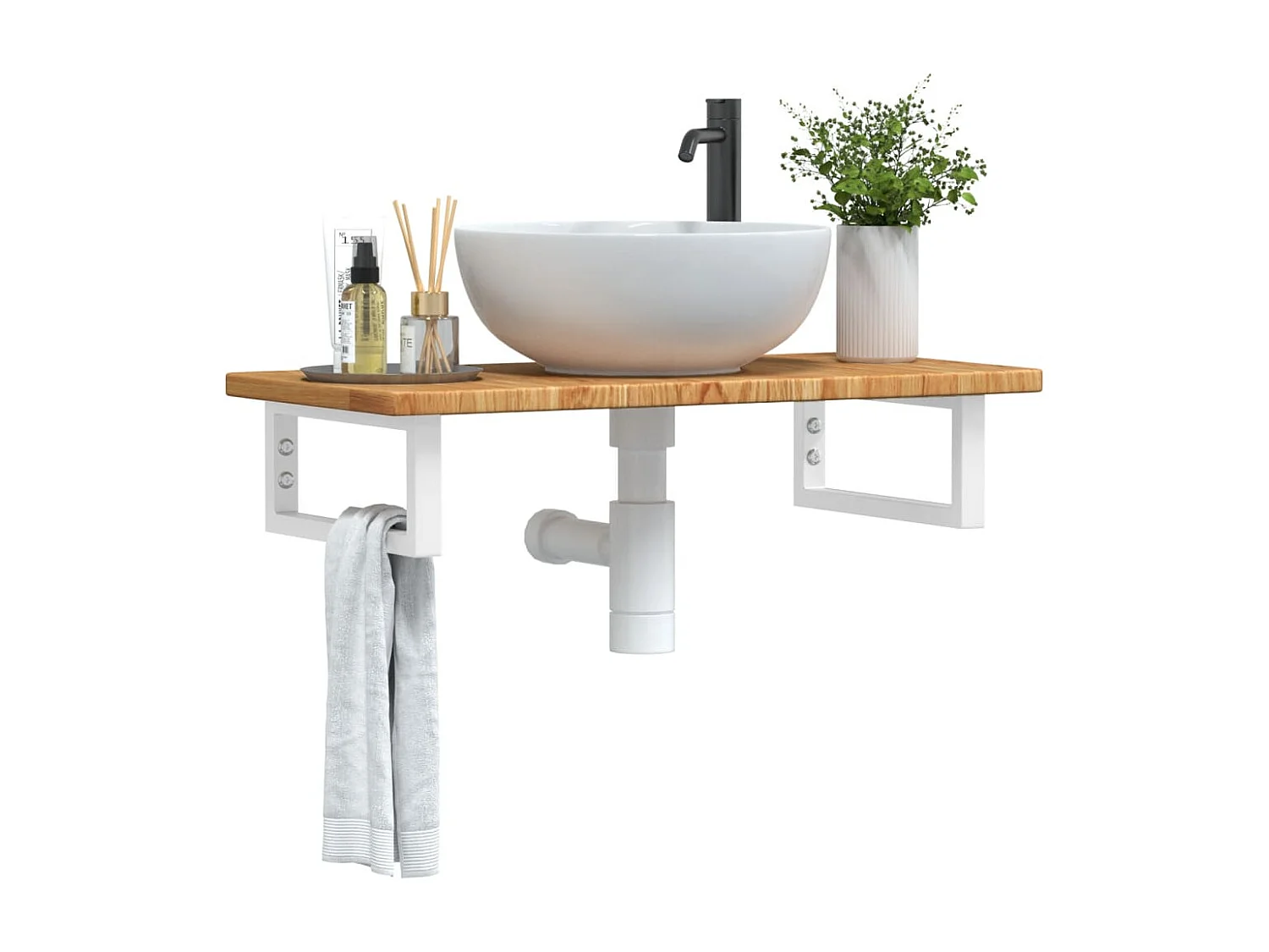 Meuble sous vasque murale acier et bois de chêne massif FR450210