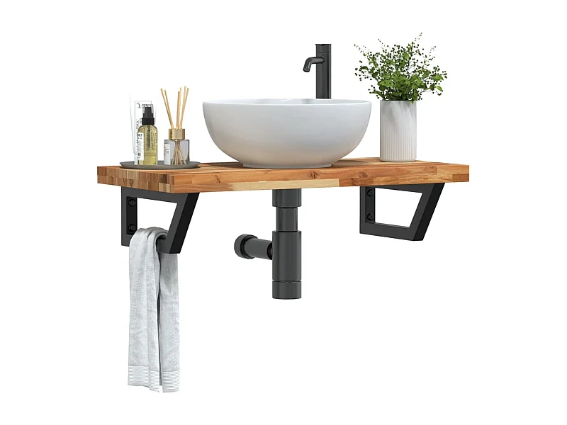 Meuble sous vasque murale acier et bois massif d'acacia FR185307