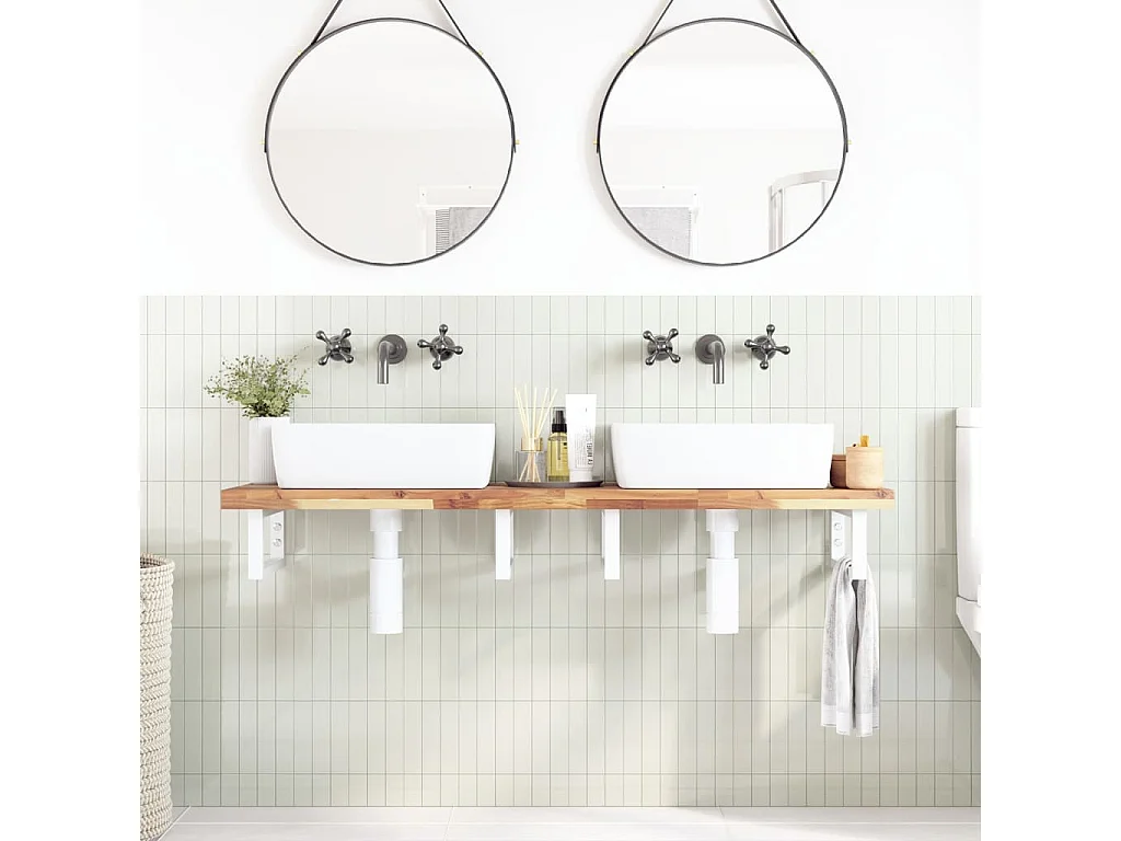 Meuble sous vasque murale acier et bois massif d'acacia FR707997