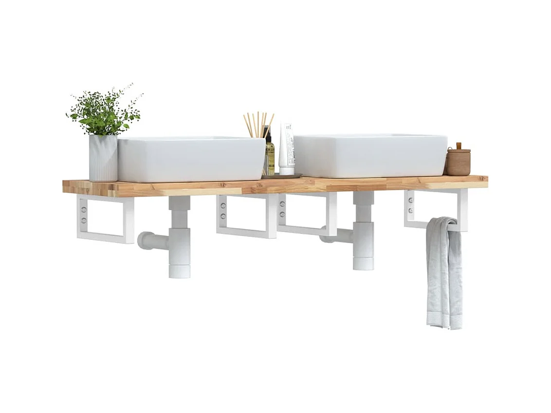 Meuble sous vasque murale acier et bois massif d'acacia FR707997