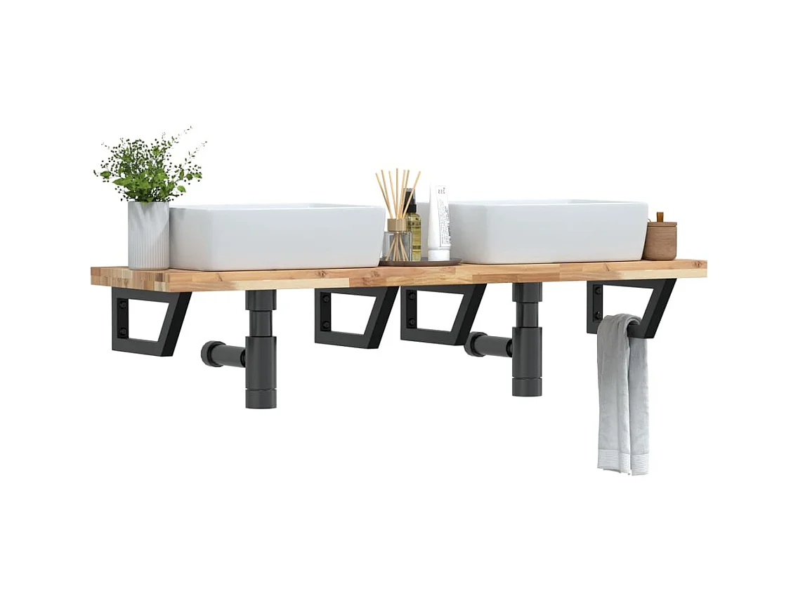 Meuble sous vasque murale acier et bois massif d'acacia FR580043