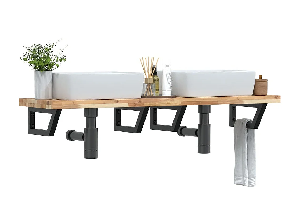 Meuble sous vasque murale acier et bois massif d'acacia FR580043