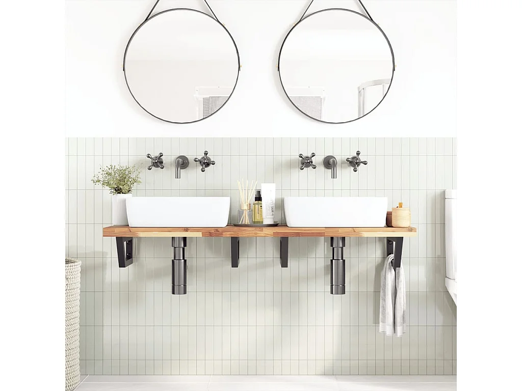 Meuble sous vasque murale acier et bois massif d'acacia FR580043