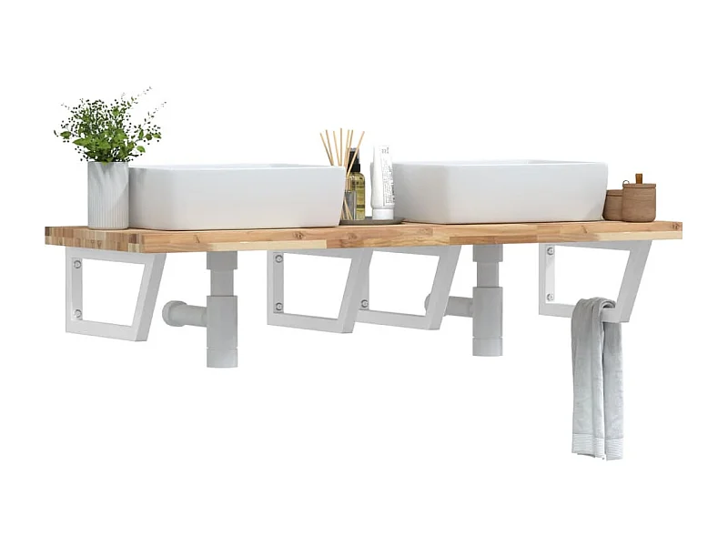Estante de lavabo de pared acero y madera maciza de acacia ES184674