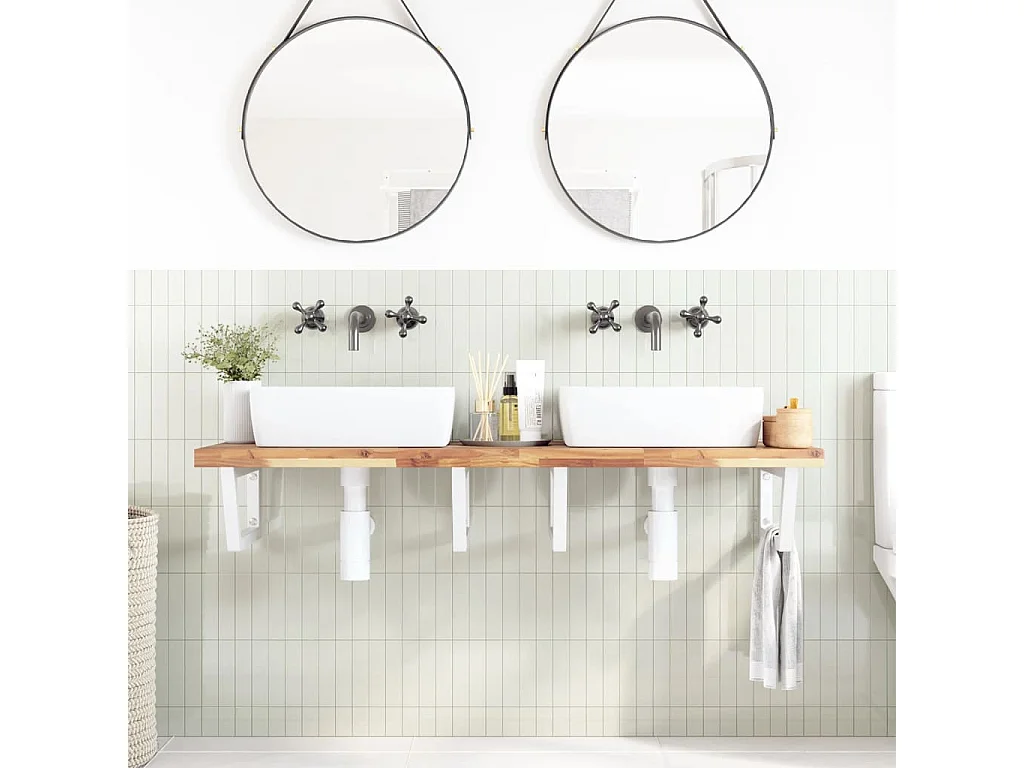 Meuble sous vasque murale acier et bois massif d'acacia FR637092