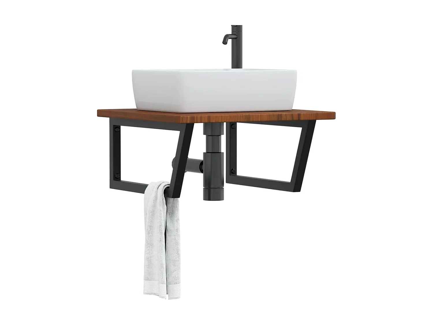 Estante de lavabo de pared de acero y madera maciza de roble ES386112