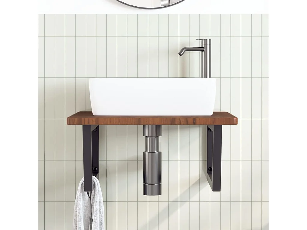 Meuble sous vasque murale acier et bois de chêne massif FR430765