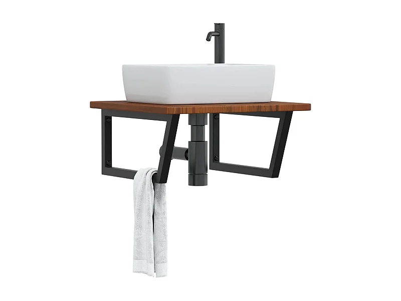 Meuble sous vasque murale acier et bois de chêne massif FR430765