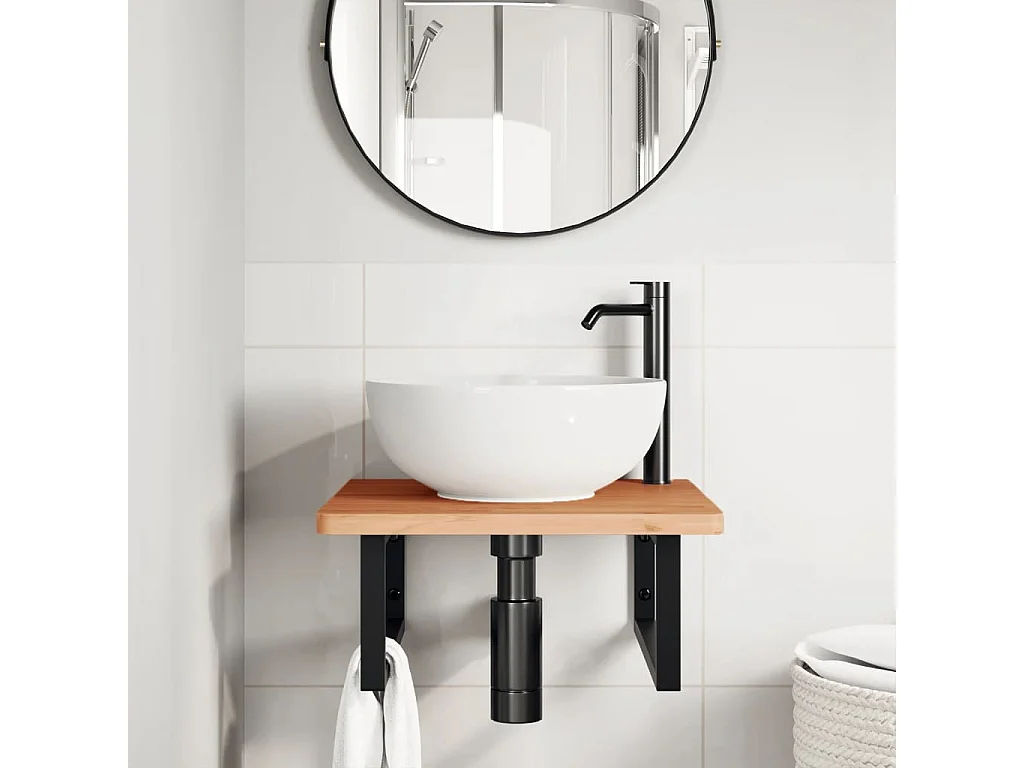 Prateleira de parede p/ lavatório aço/madeira de faia maciça PT279442